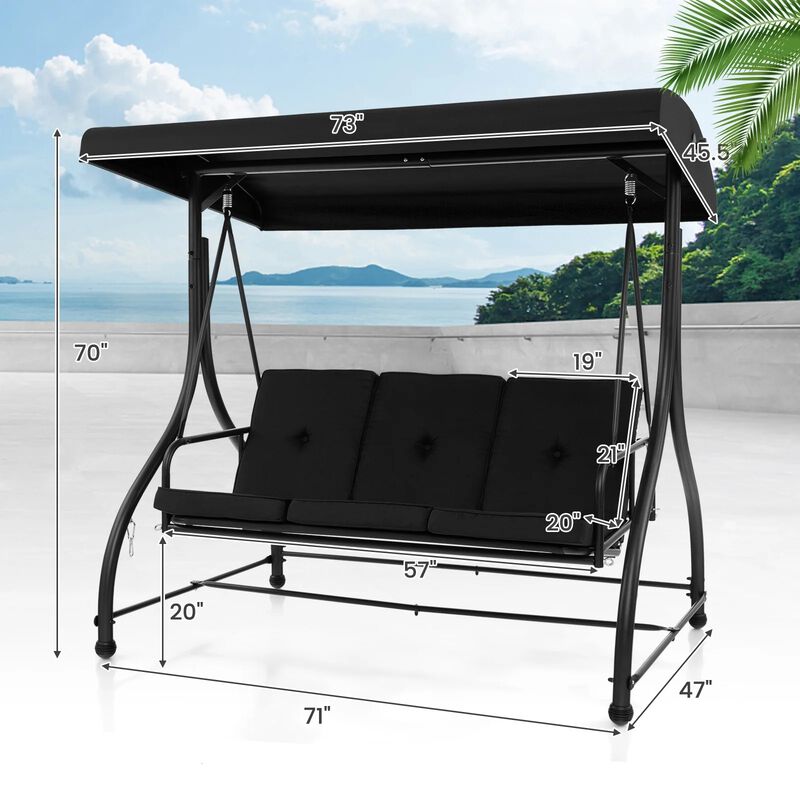 Mondawe 3 Seat Outdoor Converting Glider Porch Swing with Adjustable Canopy