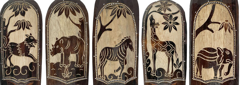 Set of 5 African Animal Hand Carved Wooden Wall Masks image number 3