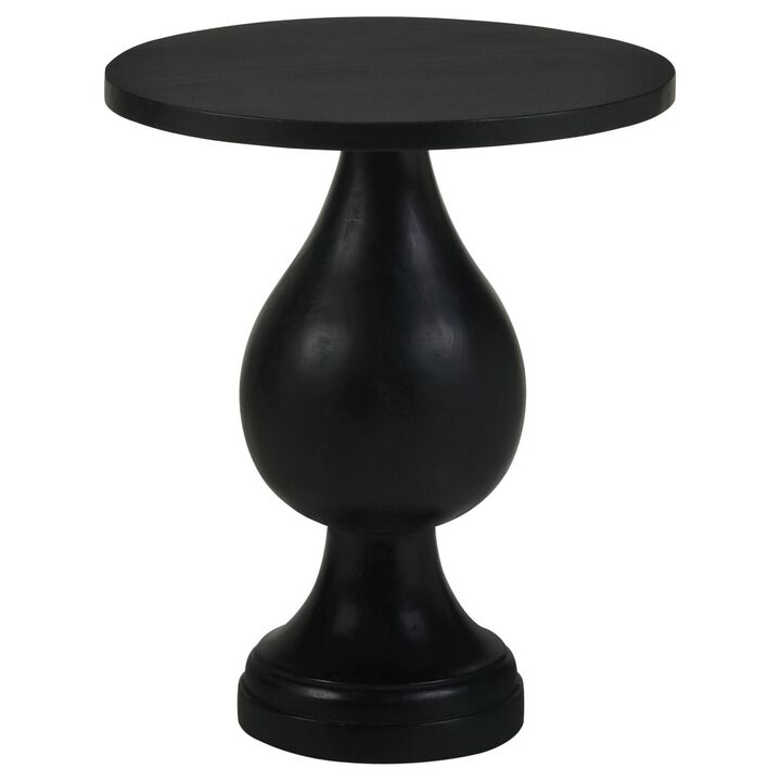 Niko 24 Inch Artisan Round Accent Table, Smooth Pedestal Design, Black Wood