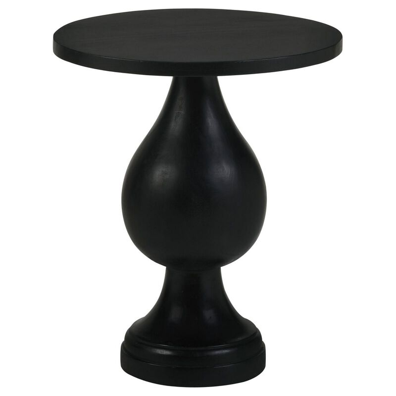 Niko 24 Inch Artisan Round Accent Table, Smooth Pedestal Design, Black Wood