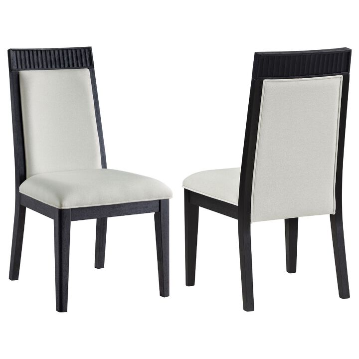 Jack Dining Side Chair Set of 2, Ivory Cushions, Black Ribbed Frame