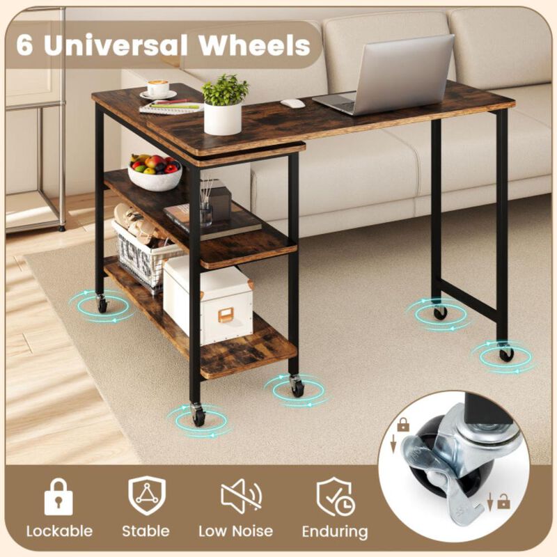 Hivvago 360&deg; Free Rotating Sofa Side Table with Swivel and Sliding Tabletop