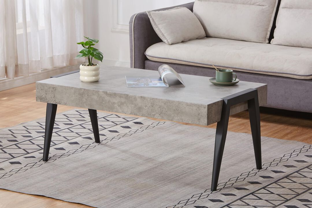 Kings Brand Furniture Camden Marble-Style Wood Coffee Table with Metal Legs, Center Table for Living Room, Black/Gray