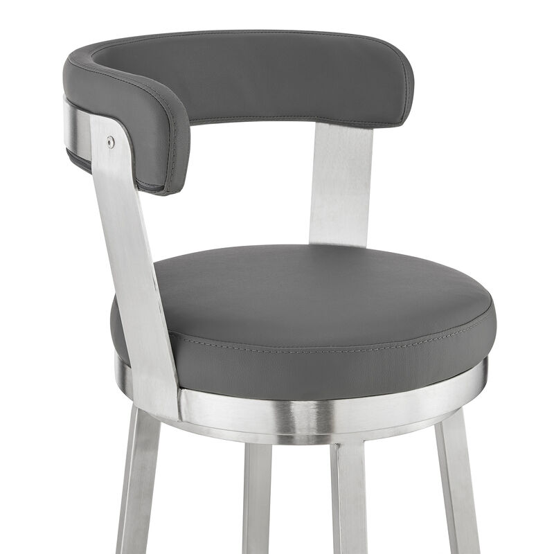 Kobe  Counter Height Swivel Bar Stool in Brushed Stainless Steel Finish and Gray Faux Leather image number 5
