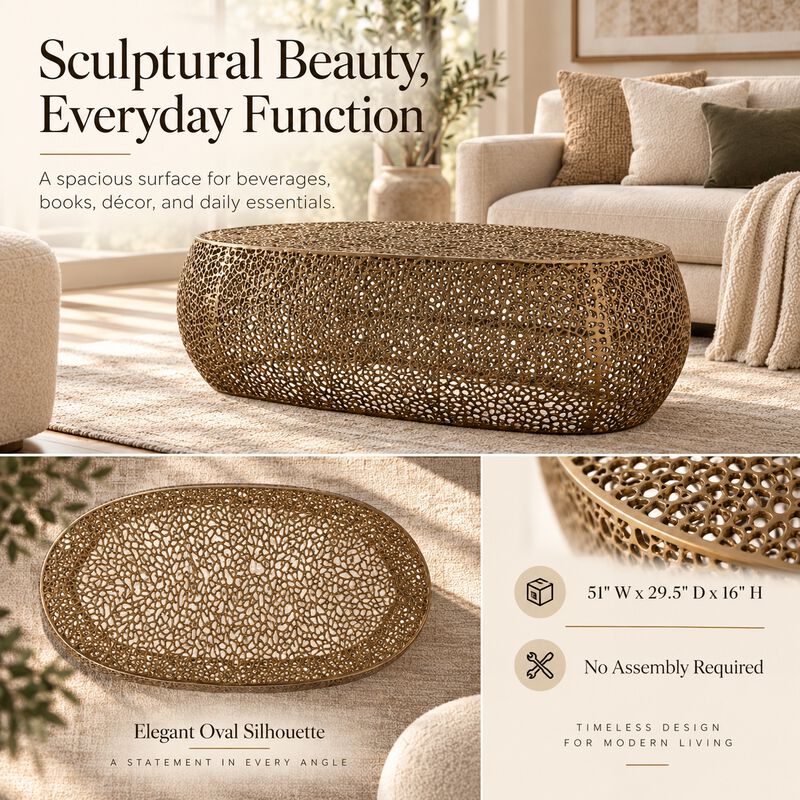 Iveressae Silver Oval Open-Mesh Coffee Table image number 4