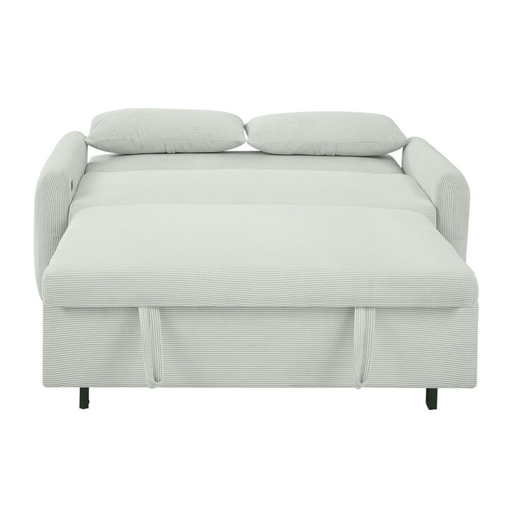 Whisen 57.48" Pull-out Sofa Bed Convertible Couch 2 Seat Loveseat Sofa Modern Sleeper Sofa with Two Throw Pillows and USB Ports