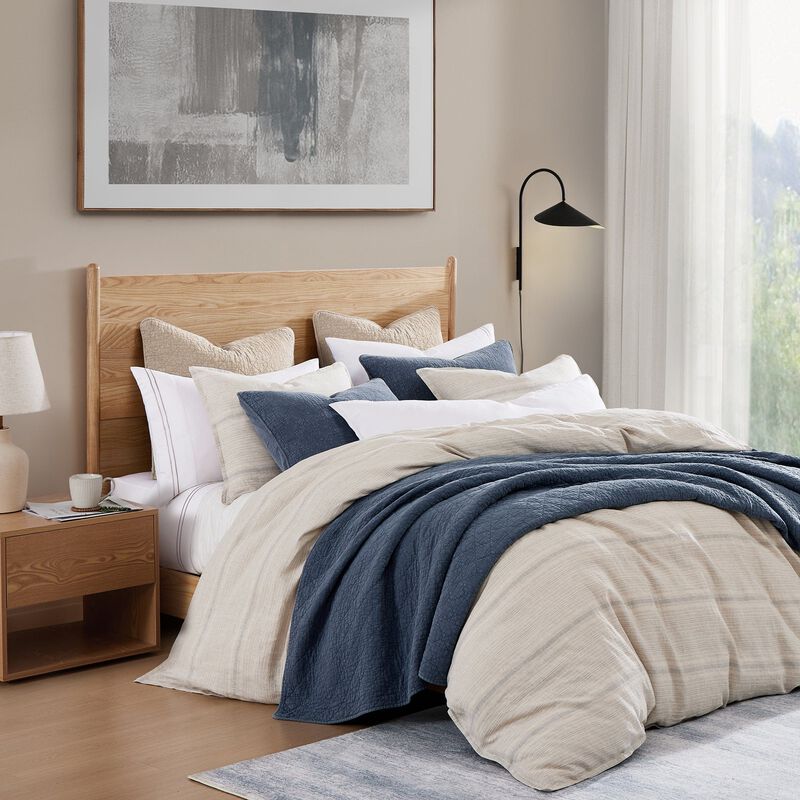 French Flax Linen King Variegated Stripe Duvet Cover Set in Natural image number 2