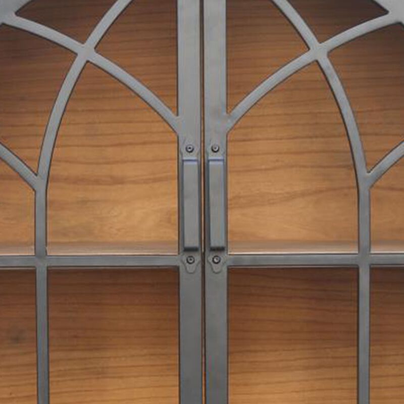 Veria Small China Cabinet, 2 Door Arch Frame, Matte Black 42 Inch - Benzara