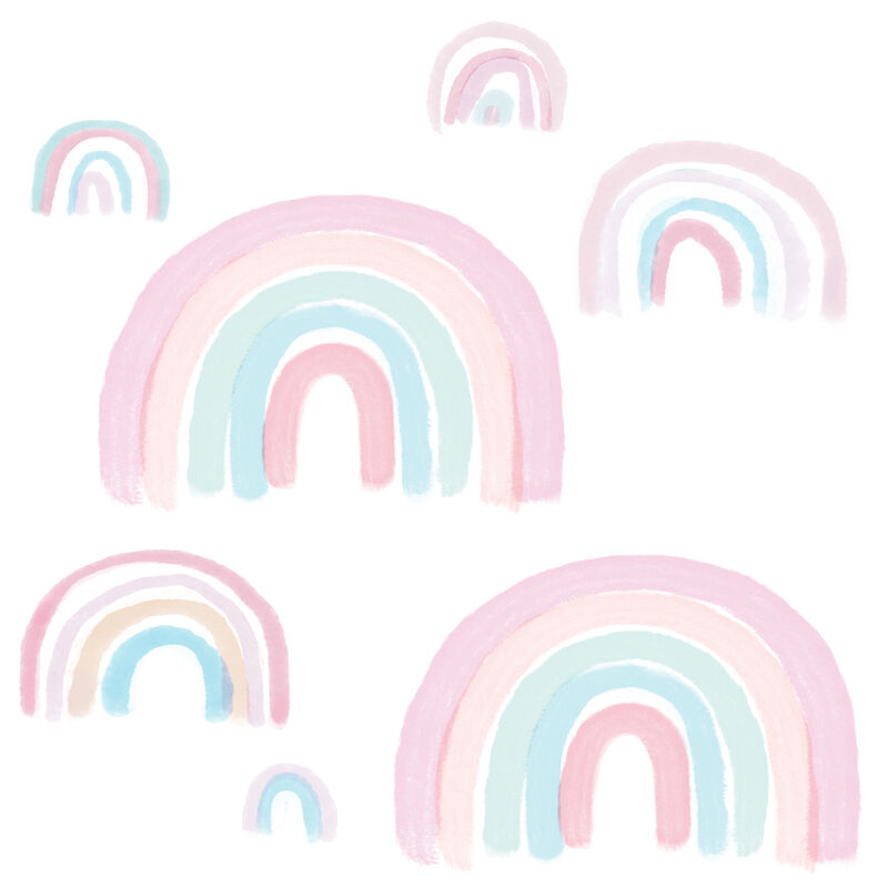 Lambs & Ivy Watercolor Pastel Pink/Mint Rainbow 5-Piece Baby Crib Bedding Set