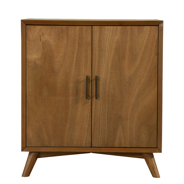 Wooden Small Bar Cabinet with Two Doors and Splayed Legs, Brown-Benzara