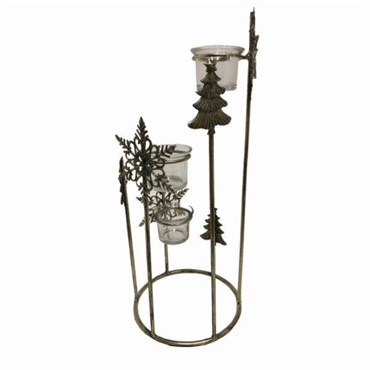 Triple Votive Holder &ndash; Metal Winter Candle Centerpiece with Snowflake Cutouts for Holiday and Seasonal Home D&eacute;cor