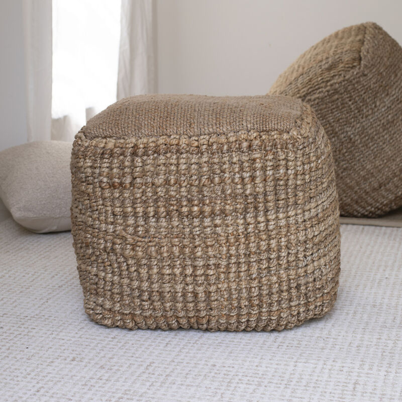 Hivvago 18 Inch Natural Jute Blend Cube Pouf Ottoman