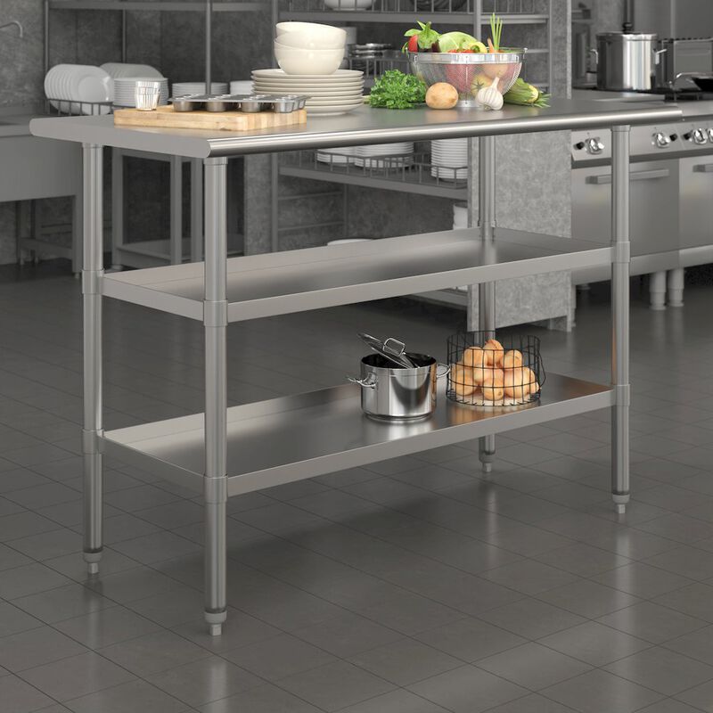 Flash Furniture Stainless Steel 18 Gauge Work Table with 2 Undershelves image number 4