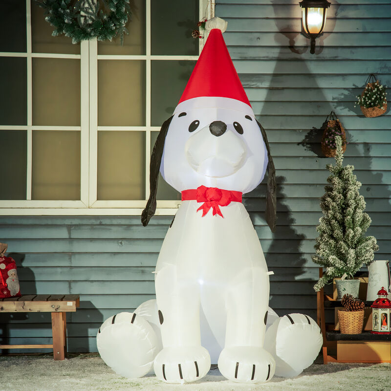 6' Inflatable Christmas Puppy Dog with Hat, Blow-Up Outdoor Display w/ LEDs