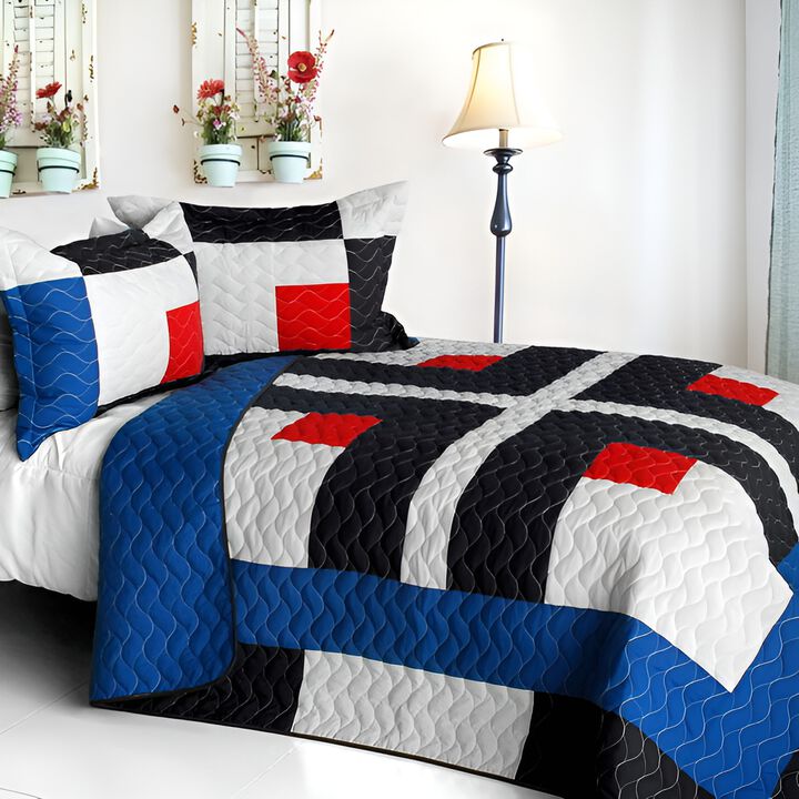 Vermicelli Quilted Geometric Quilt Set Ending Style for Full Beds