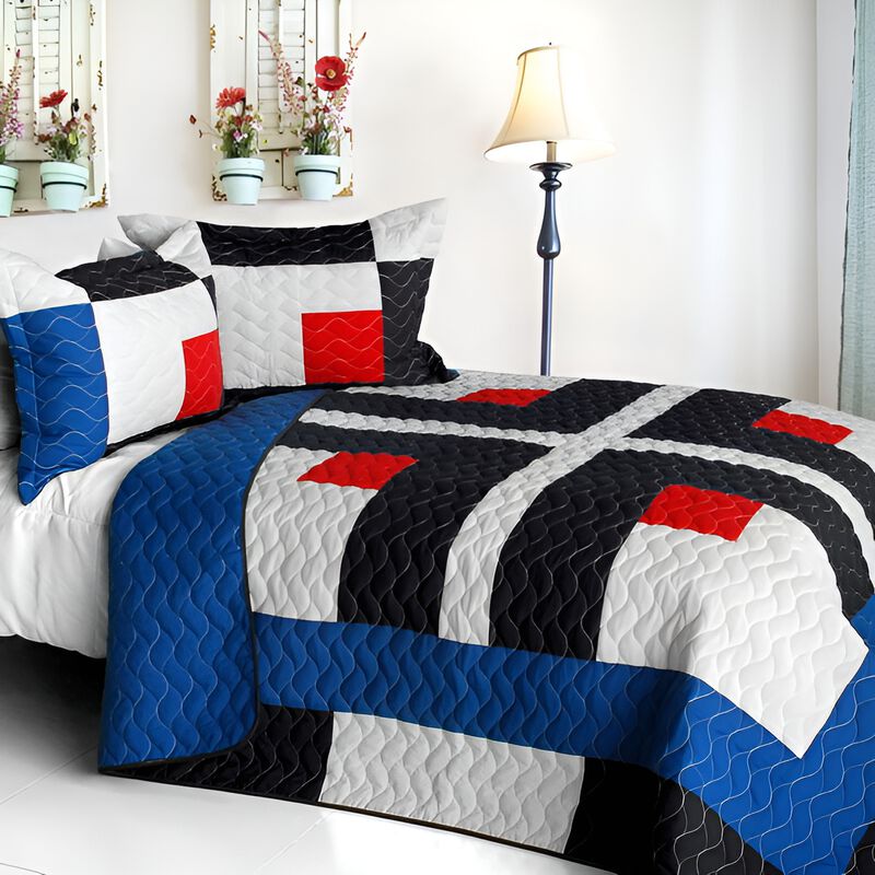 Vermicelli Quilted Geometric Quilt Set Ending Style for Full Beds image number 0