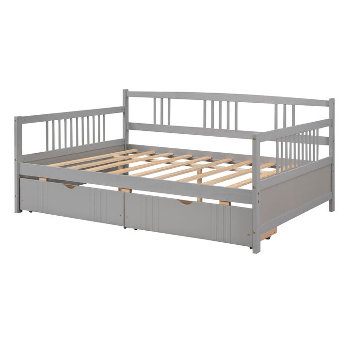 Whisen Full Size Wood Daybed with 2 Drawers, 78.2"x57.5", Solid Wood, for Bedroom Living Room