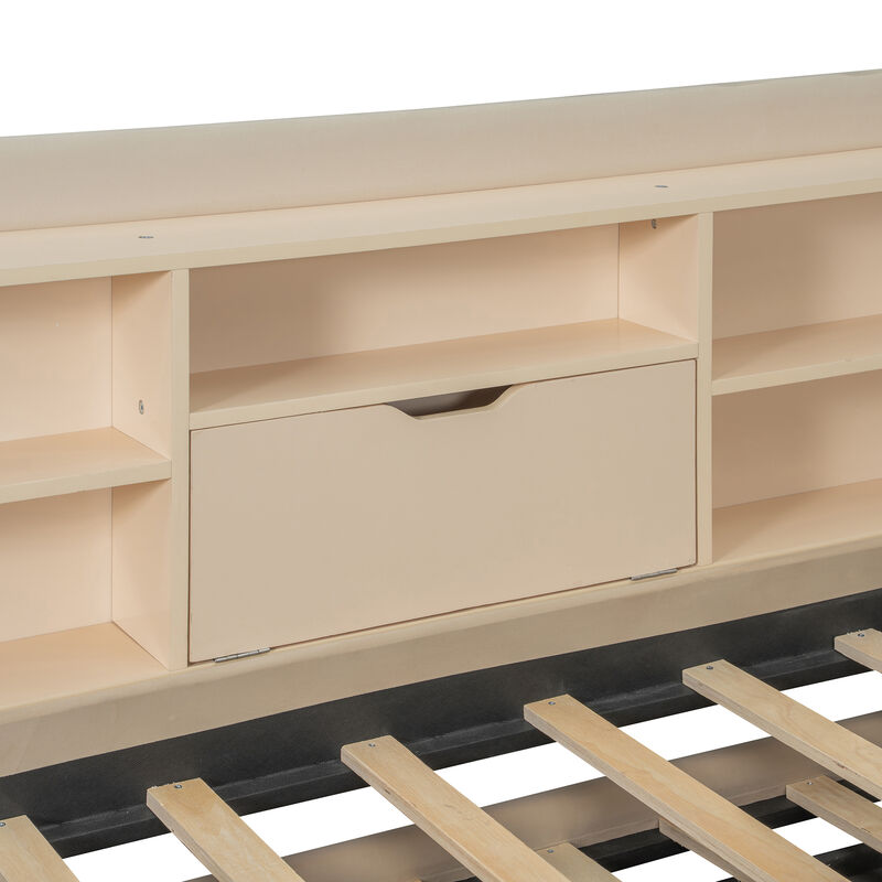 Merax Twin Size Upholstered Daybed with Pull-Up Trundle