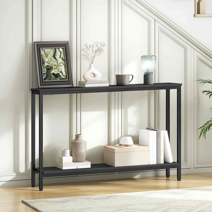Modern Narrow Sofa Table with Storage Shelf for Small Spaces-Black