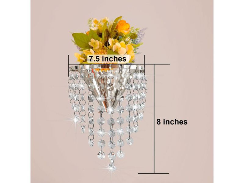 Set of 2 Metal Flower Wall Vases Crystal Hanging Decor for Home Office image number 2