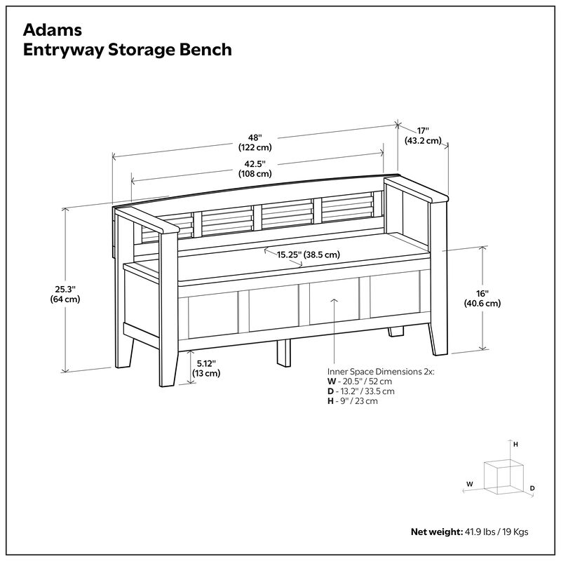 Simpli Home Adams Entryway Storage Bench image number 6