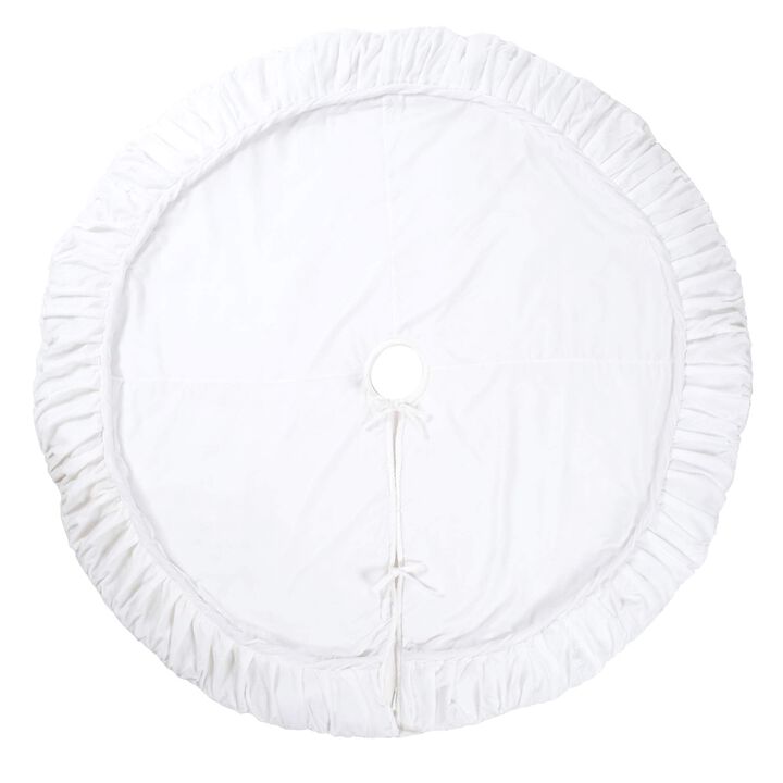 Vickerman 84" Plush White Velvet Christmas Tree Skirt - Self Cord Detail - Fully Lined - Tie Closure - Festive White Colored Tree Skirt - Festive Velvet Christmas Decor