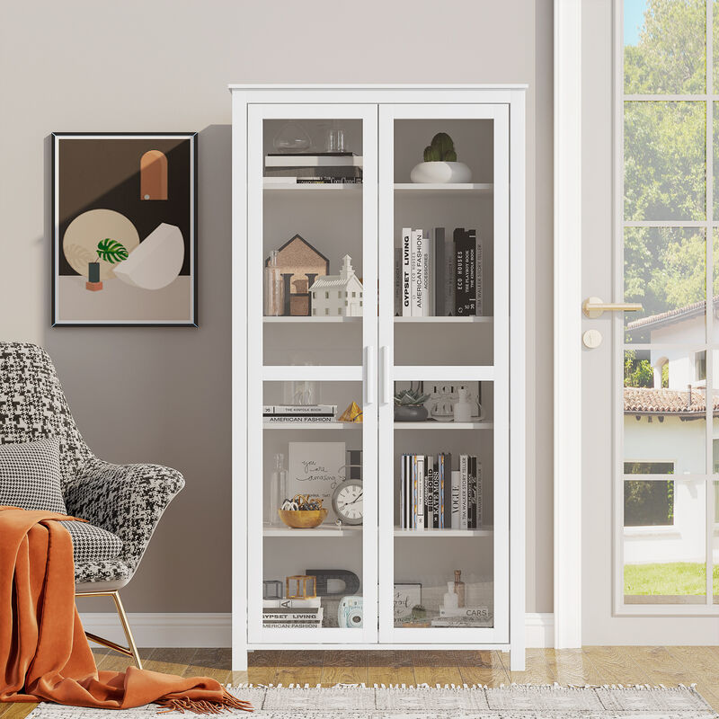 Hivvago Kitchen Display Cabinet with Glass Doors and Shelves image number 7