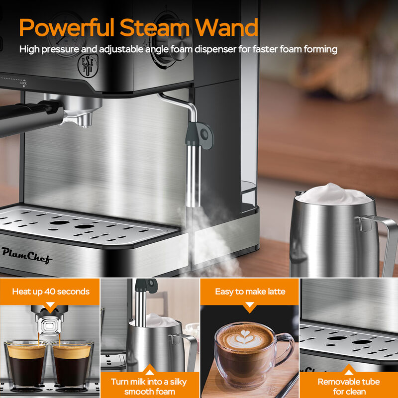 20 Bar Espresso Machine with Milk Frother, ESE Pod Compatible, Pressure Display, Single & Double Shot Home Barista image number 4