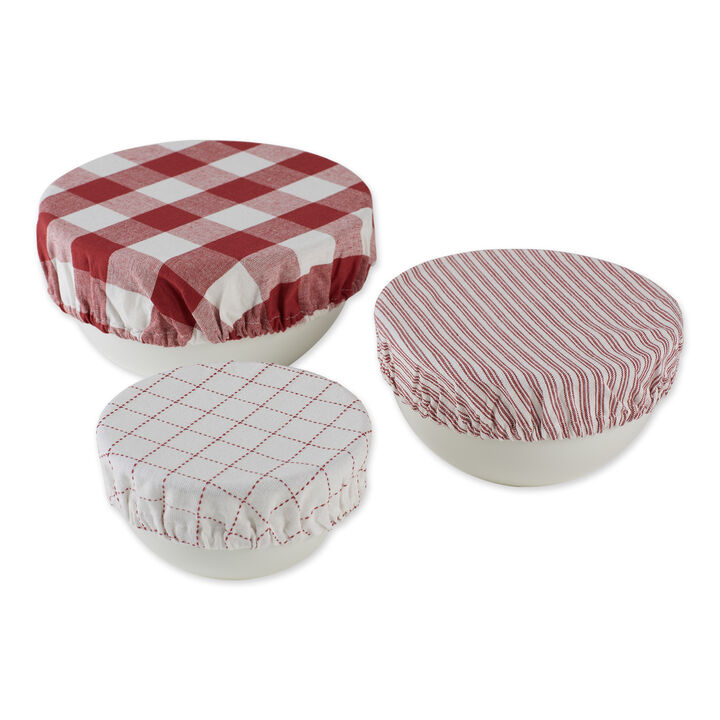 Set of 3 10" Assorted Red and White Stone Farmhouse Woven Dish Covers