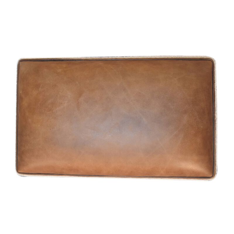 Tan Buffalo Leather Boucle Footstool with Ball Feet