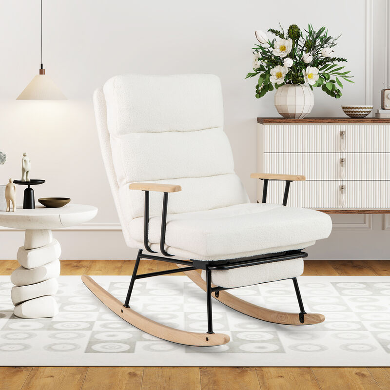 Upholstered Teddy Velvet Rocking Chair for Nursery and Living Room-White image number 4