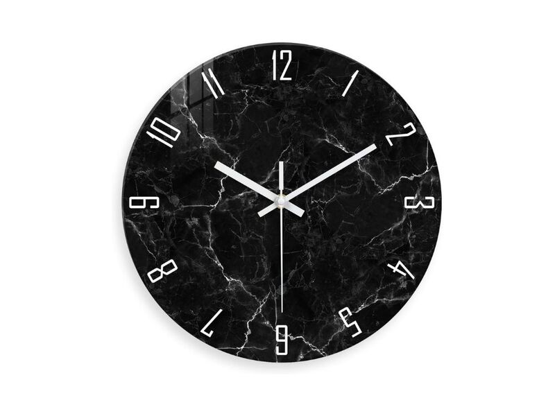 12" Black Minimalist Wall Clock - Battery Operated Glass Marble Pattern Non-Ticking for Living Room image number 0