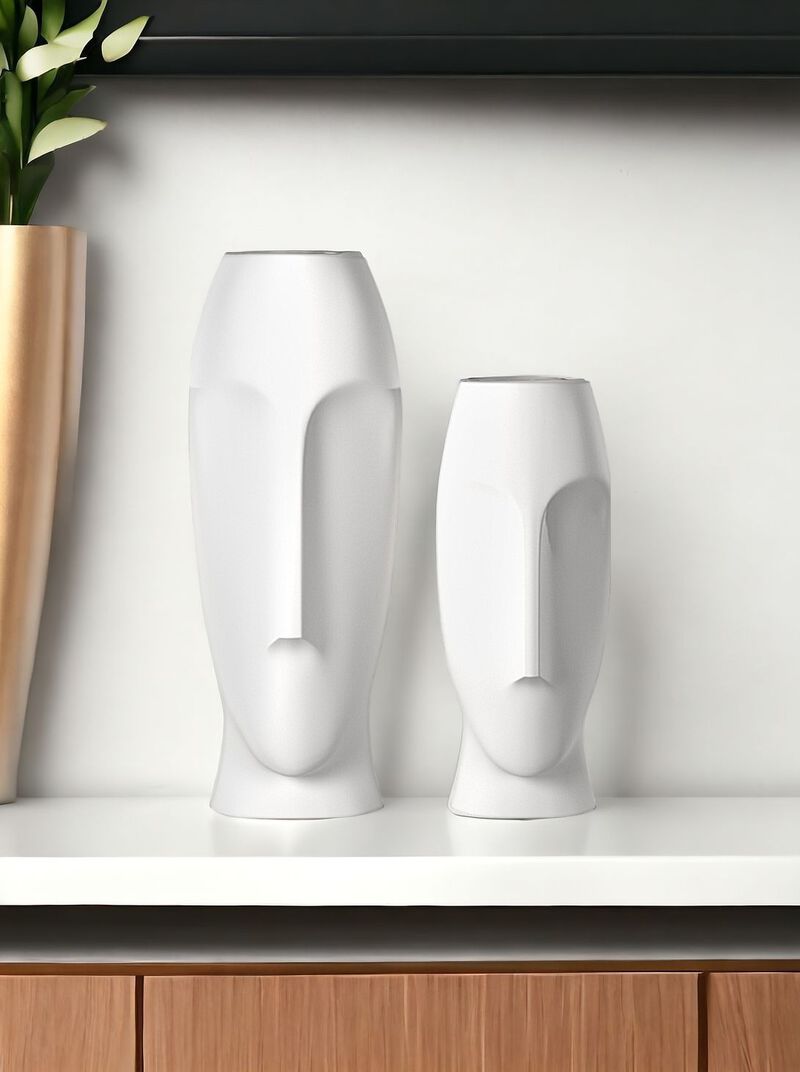 Modern Set of Two Ceramic Cylinder Vases for Living Room or Dining