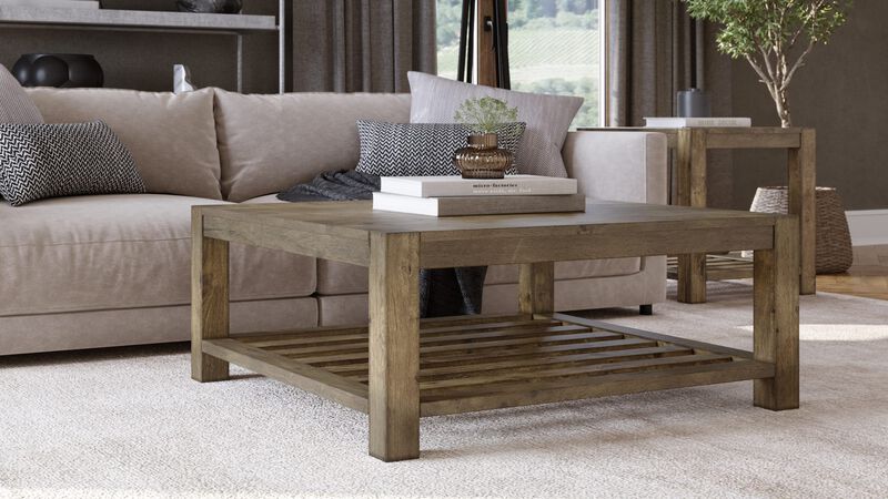 Canyon Solid Wood Square Coffee Table in Washed Grey image number 2