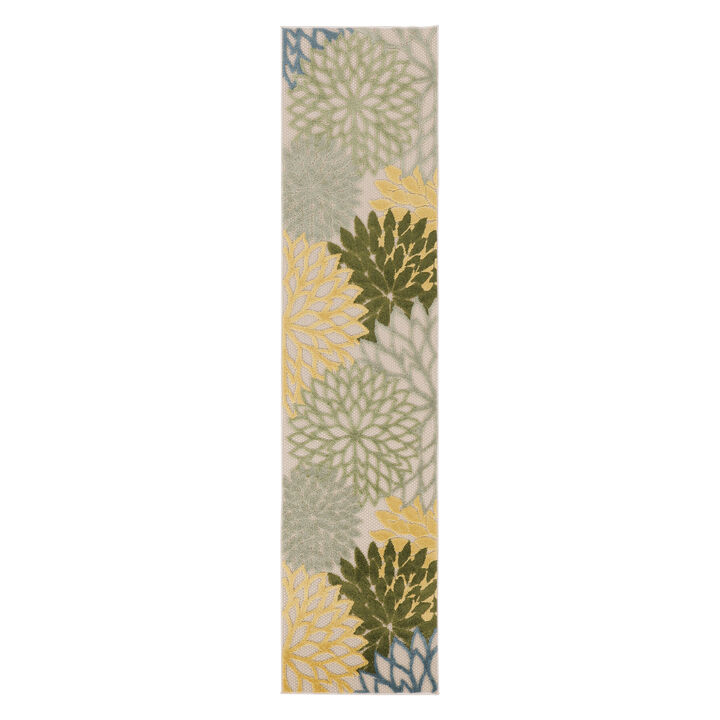 HomeRoots 8' Green Yellow And Blue Floral Indoor Outdoor Runner Rug