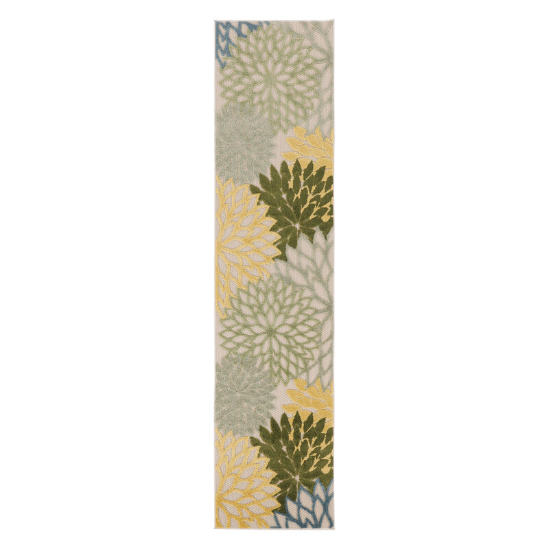 HomeRoots 8' Green Yellow And Blue Floral Indoor Outdoor Runner Rug image number 0