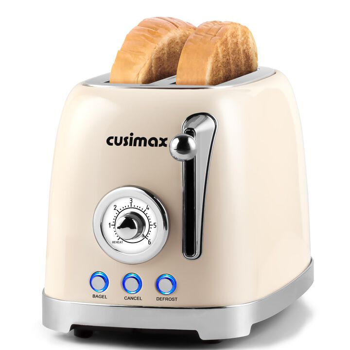 Cusimax Retro Toaster, 2 Slice with Extra Wide Slots for Bagels and Waffles, 6 Toast Settings and 4 Functions