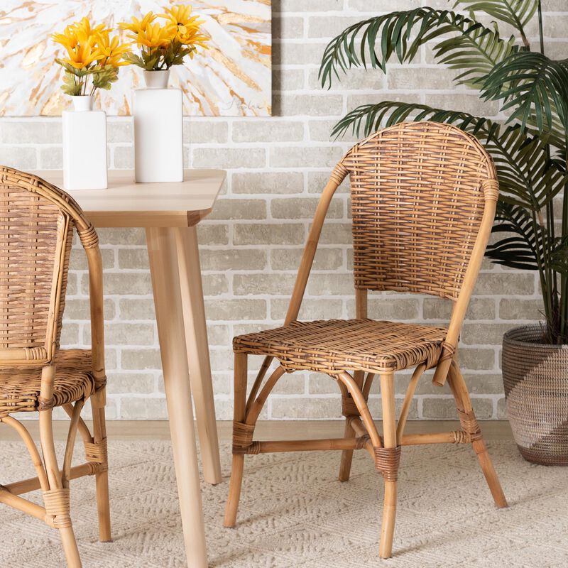 Baxton Studio Neola Modern Bohemian Natural Rattan 2-Piece Dining Chair Set