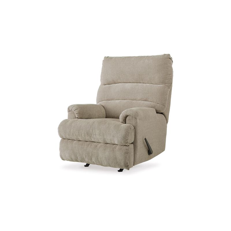 Mansi Manual Rocker Recliner Chair, Dusk Gray Tweed Weave Polyester - Benzara
