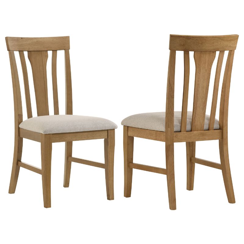 Kema Dining Side Chair Set of 2, Slatted Back, Padded Tan Seat, Brown image number 0