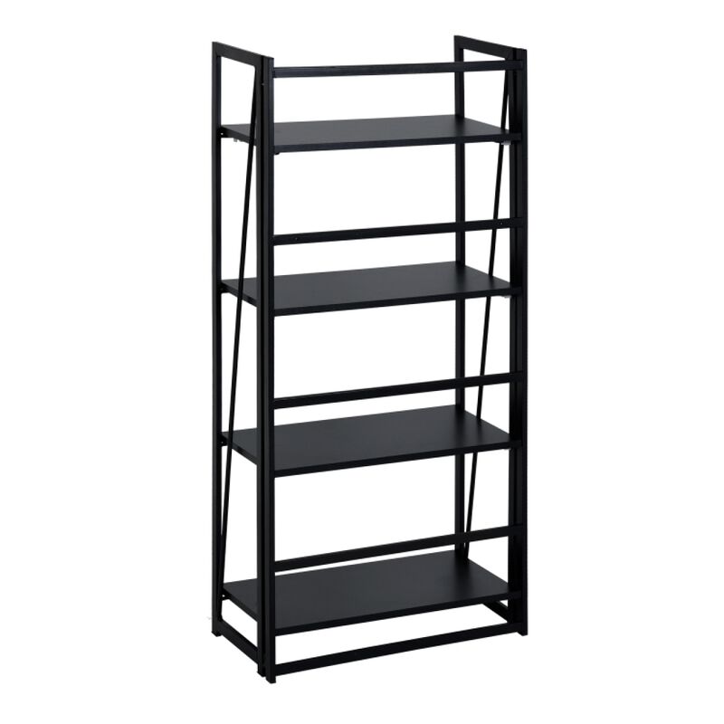 No-Assembly Folding Bookshelf, Storage Shelves 4 Tiers, Stand Storage Rack Shelves Bookcase for Home Office - Full Black image number 7