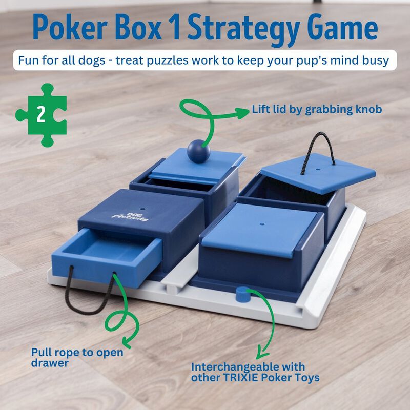 TRIXIE Dog Activity Poker Box 1 Strategy Game, Level 2 Dog Puzzle Toy, Treat Dispenser image number 5