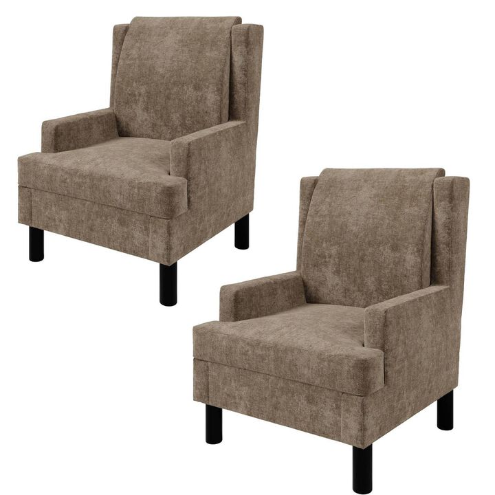 2 Pcs Upholstered Wingback Accent Chair, Modern Reading Armchair for Living Room, Bedroom, Light Brown