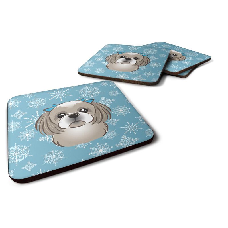Caroline's Treasures BB1684FC Snowflake Gray Silver Shih Tzu Foam Coasters (Set of 4), 3.5, Multicolor
