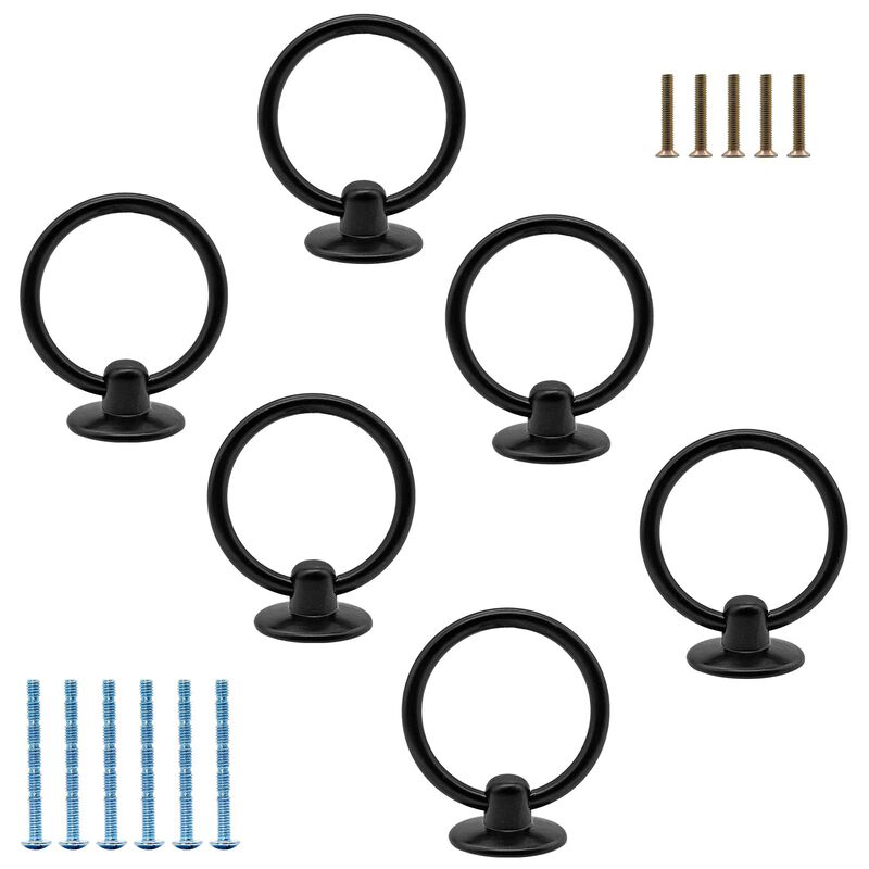 Luomorgo 6 Pcs Matte Black Ring Pull Handle Knobs, Modern Dresser Drawer Pulls for Kitchen Cabinet Cupboard Chest Metal Drawer D
