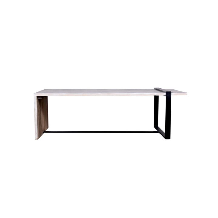 Farmhouse Rectangular Coffee Table with Wooden Top and Geodesic Metal Frame, Gray and Black