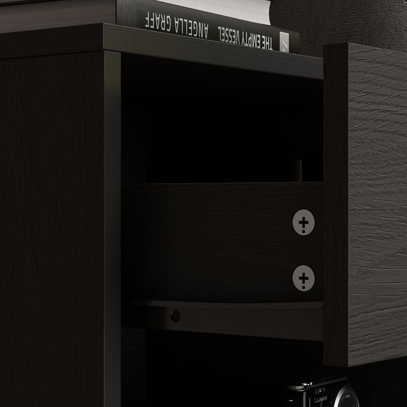 Nightstand with Drawer & Shelf, Industrial Style, Gold Metal Legs, End Table Black (15.7”W x 11.8”D x 23.6”H)