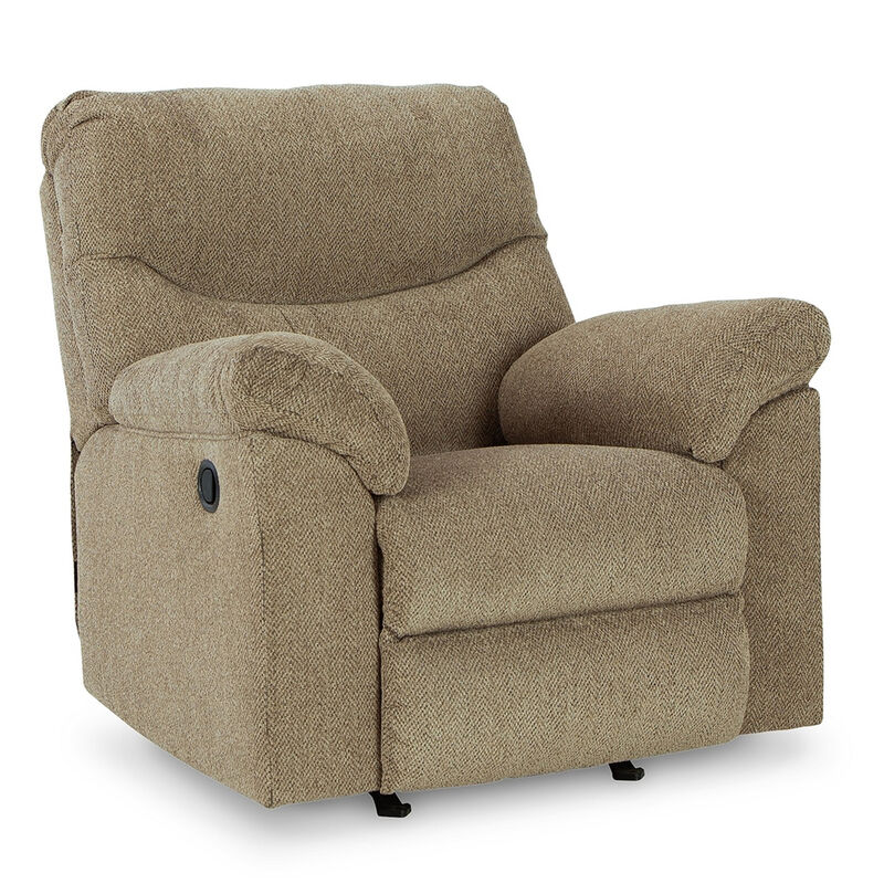 Tul Rocker Recliner Chair, Poly Fiber Foam Fill, Briar Brown Polyester - Benzara