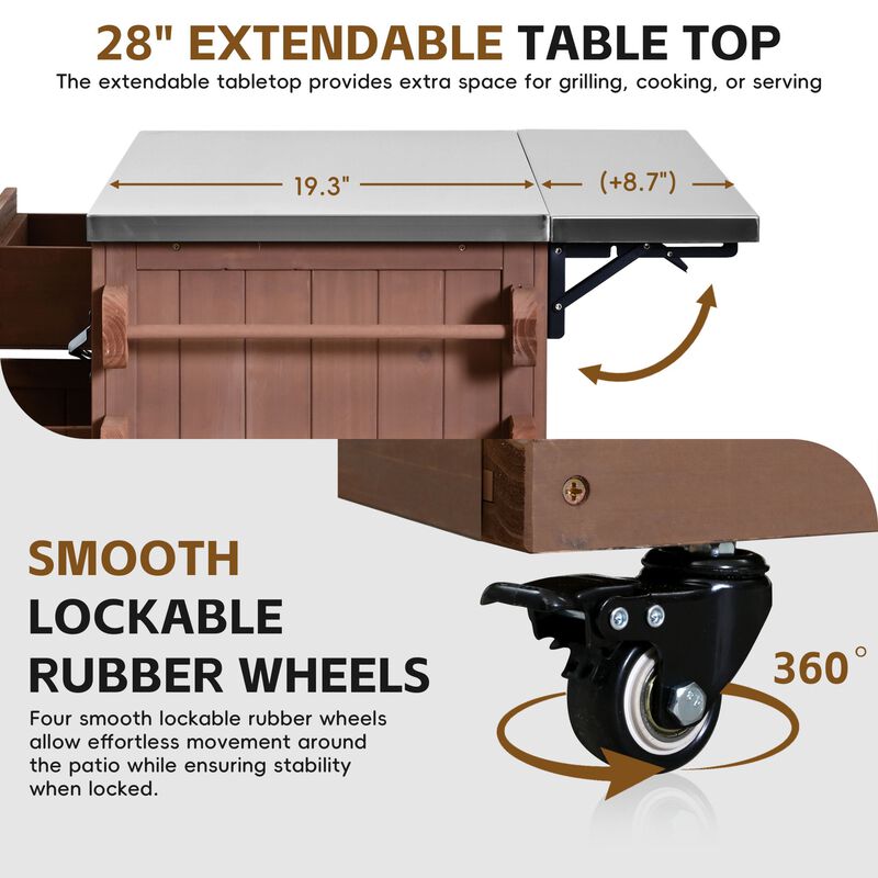 Japtef Outdoor Solid Wood Extendable Kitchen Island image number 2