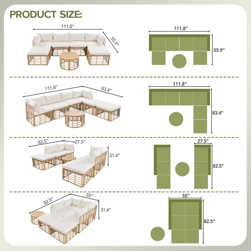 Whisen All-Weather Rattan Sectional Sofa Set with Thick Cushions and Pillows, Freely Combined Conversation Sets image number 6